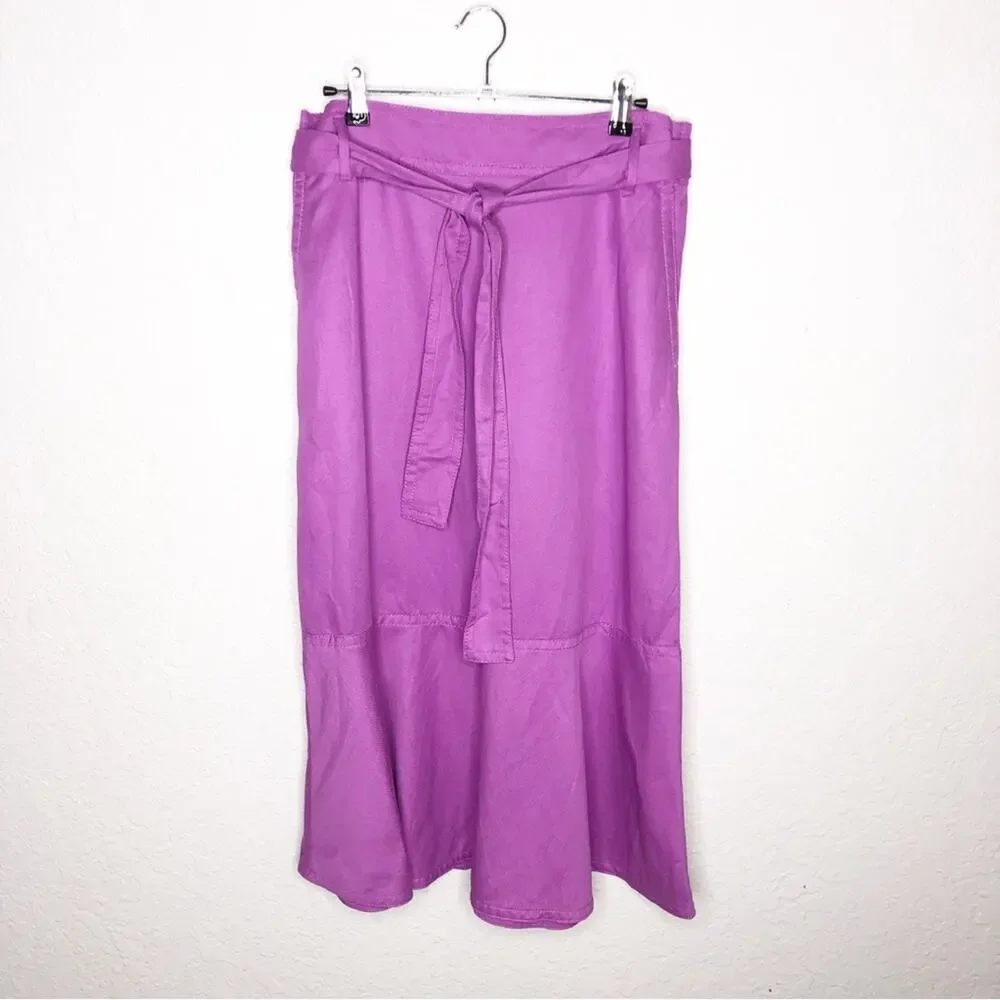 Ann Taylor purple linen blend belted ruffled midi skirt size 8 NWT